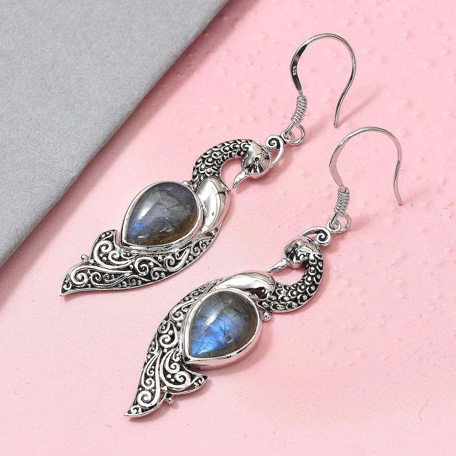 Sajen Silver NATURES JOY Collection- Labradorite Peacock Hook Earrings in Sterling Silver 1.45 Ct.