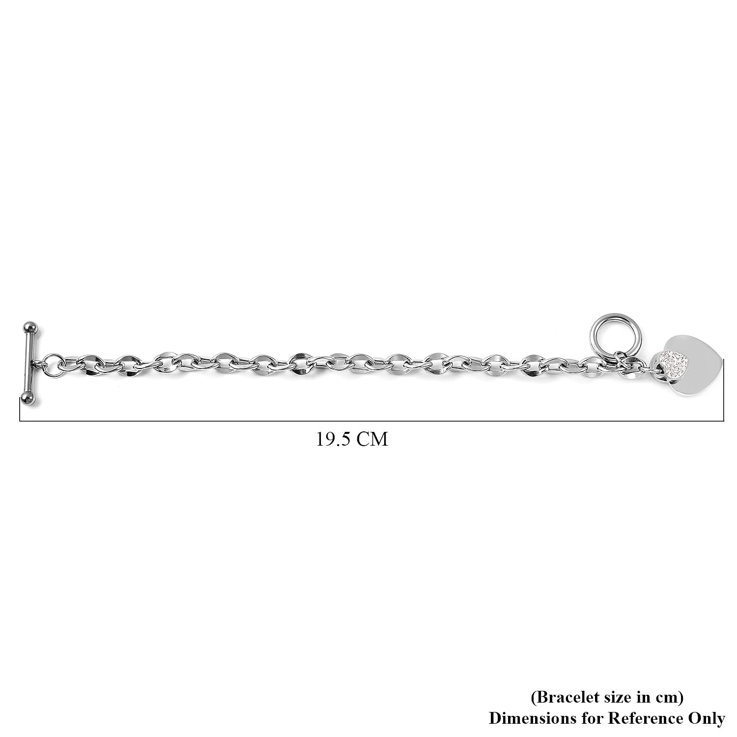 White Austrian Crystal Heart Charm Bracelet (Size 7) With T-Bar Clasp in Stainless Steel