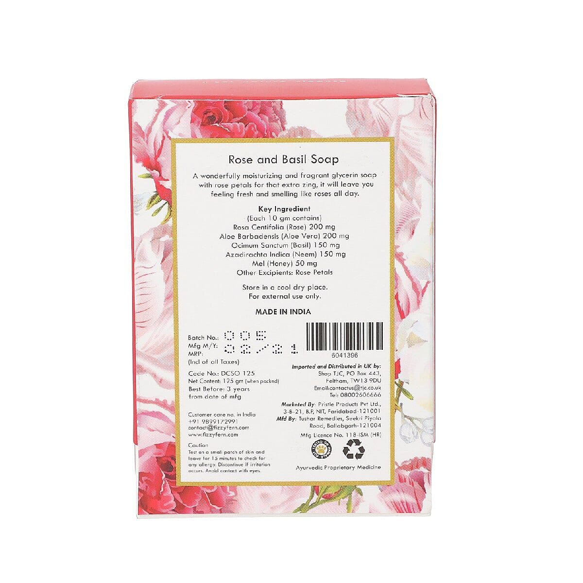 Handmade Soap- Rose & Basil with Dried Rose Petals, 125Gm.