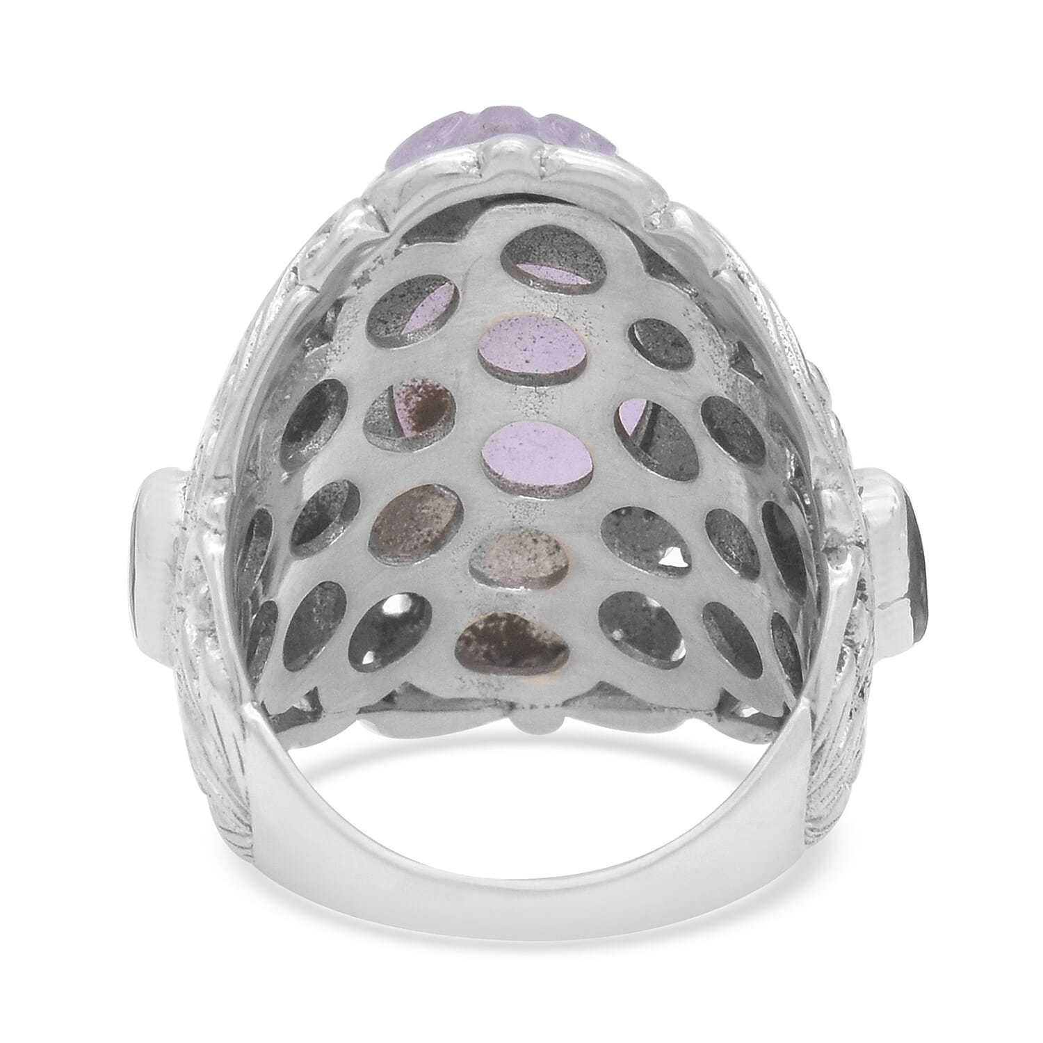 Royal Bali Collection - Carved Kunzite and Tanzanite Ring in Sterling Silver