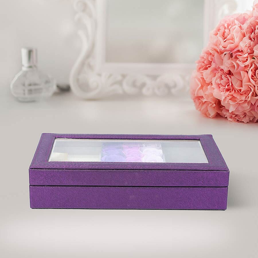 Shimmering Jewellery Box (25.4x5x15.2cm) with Matching Soap Flowers (12 Pcs) - Purple