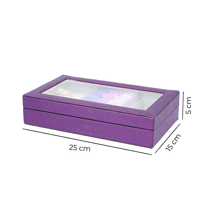 Shimmering Jewellery Box (25.4x5x15.2cm) with Matching Soap Flowers (12 Pcs) - Purple