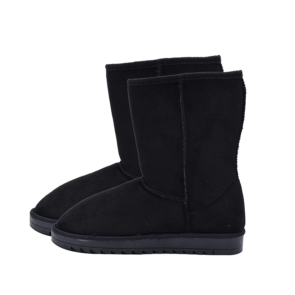 GURU Womens Winter Faux Suede Fluffy Boots (Size 4) - Black