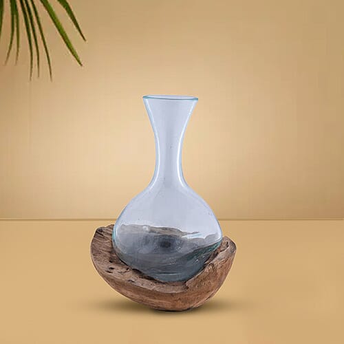 Jardin de Bali Teak Wood and Glass Vase
