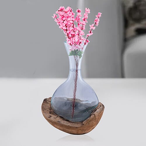 Jardin de Bali Teak Wood and Glass Vase