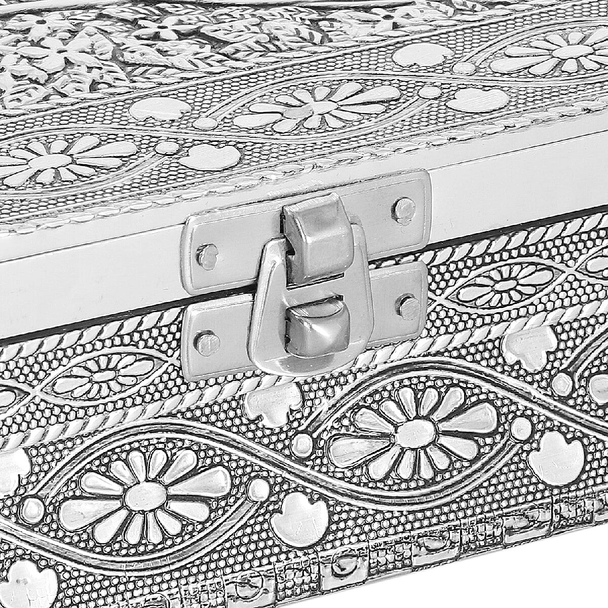 3D Embossed Collection Handcrafted Peacock Oxidised Jewellery Box (Size 23x17.7 Cm) with Red Velvet Interior