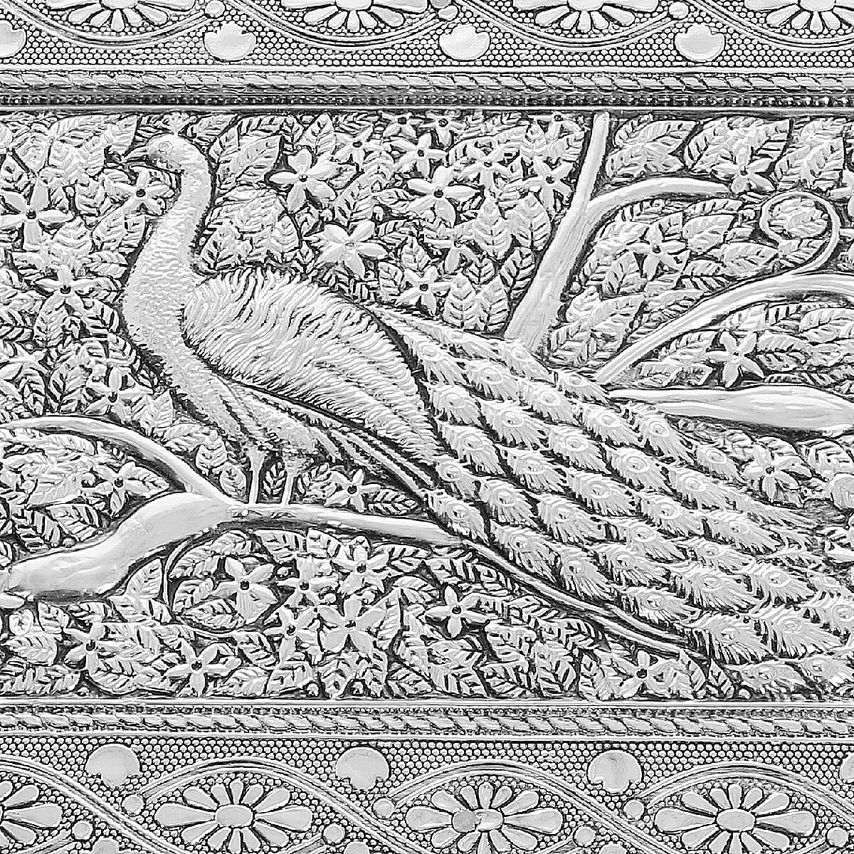 3D Embossed Collection Handcrafted Peacock Oxidised Jewellery Box (Size 23x17.7 Cm) with Red Velvet Interior