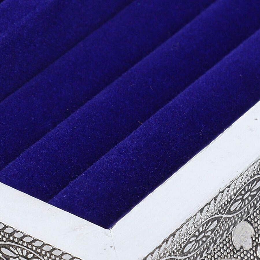 3D Embossed Collection Handcrafted Elephant Oxidised Jewellery Box (Size 23x17.7 Cm) with Blue Velvet Interior
