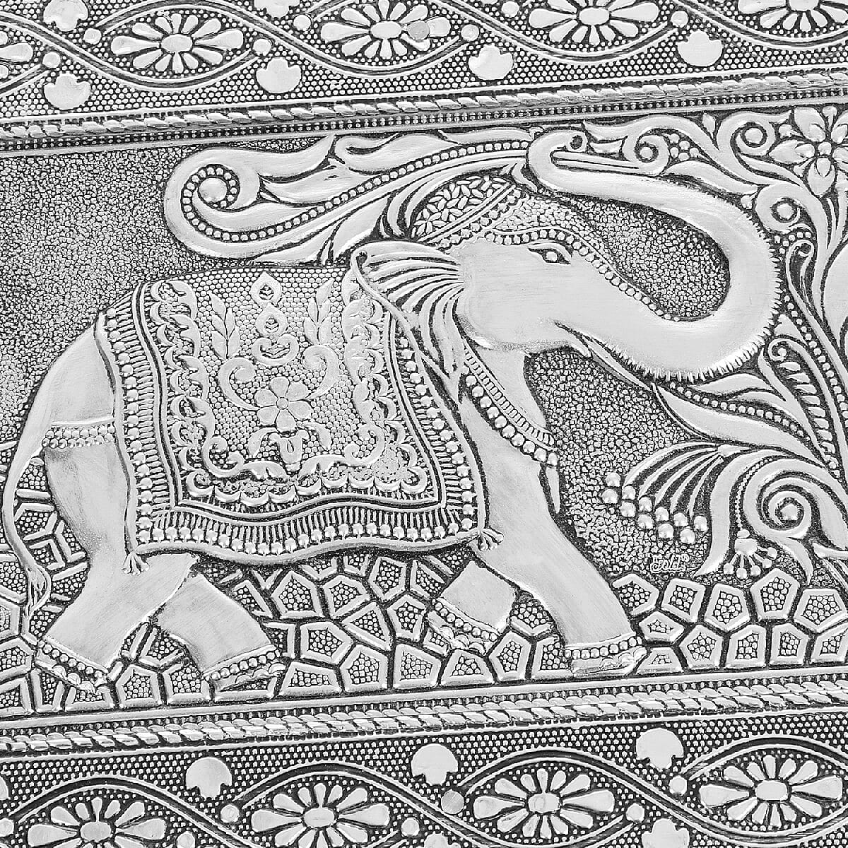 3D Embossed Collection Handcrafted Elephant Oxidised Jewellery Box (Size 23x17.7 Cm) with Blue Velvet Interior