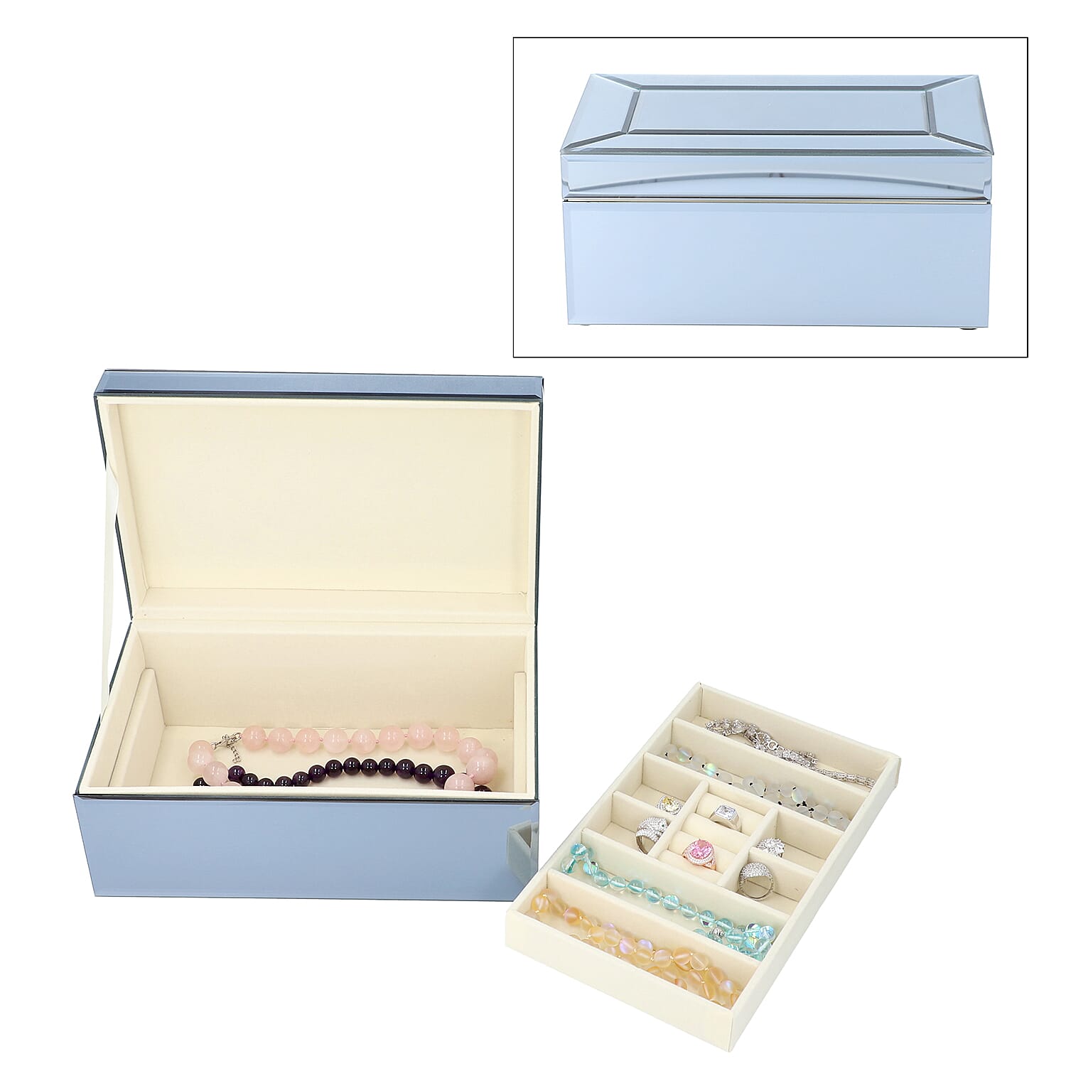 2-Tier Glass Mirrored Jewellery Box in Dark Grey