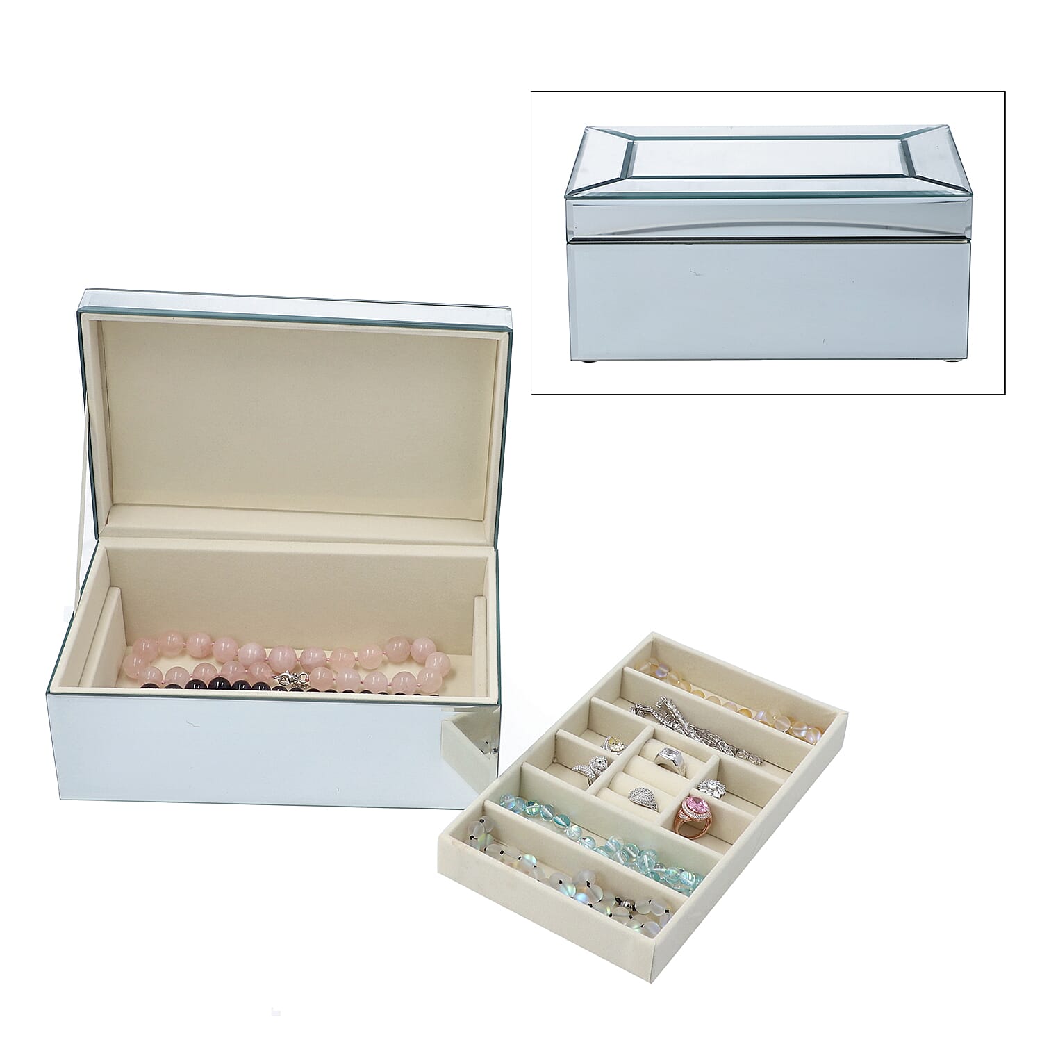 2-Tier Glass Mirrored Jewellery Box