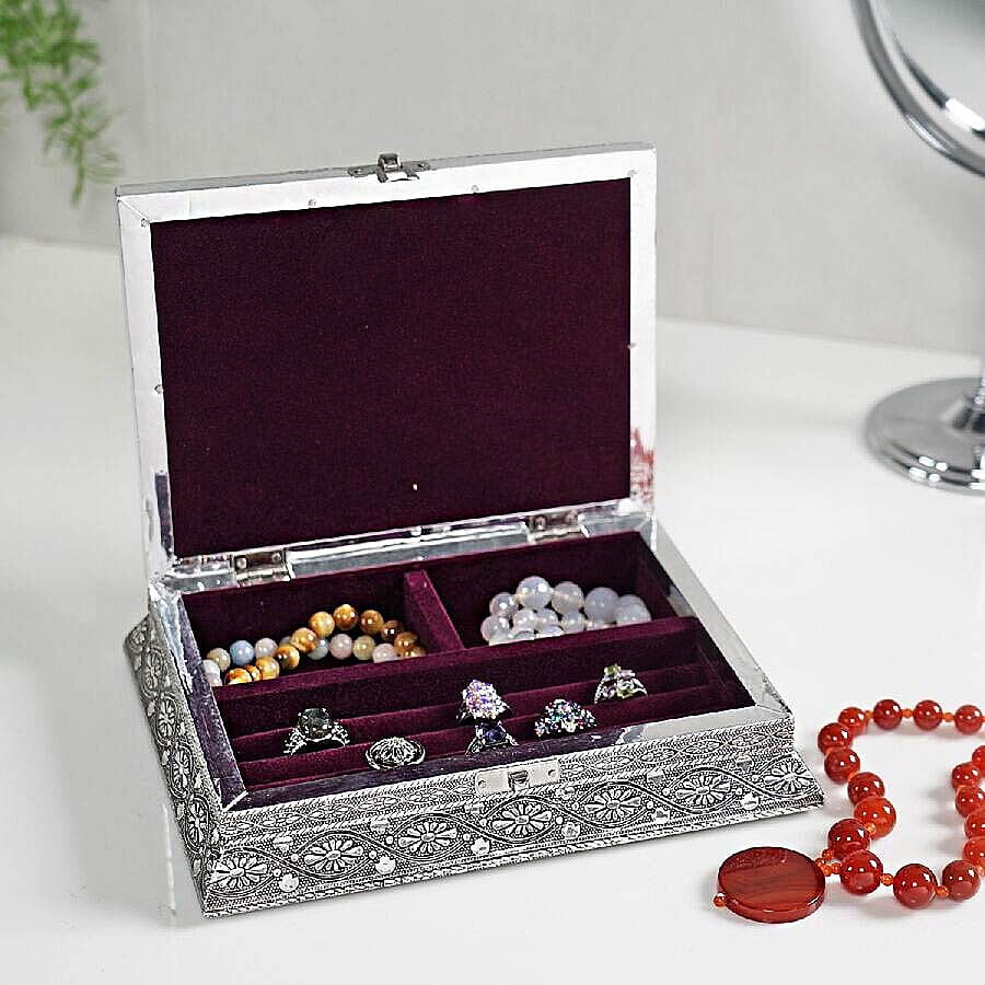 3D Embossed Collection Handcrafted Flower Oxidised Jewellery Box (Size 23x17.7 Cm) with Wine Red Velvet Interior