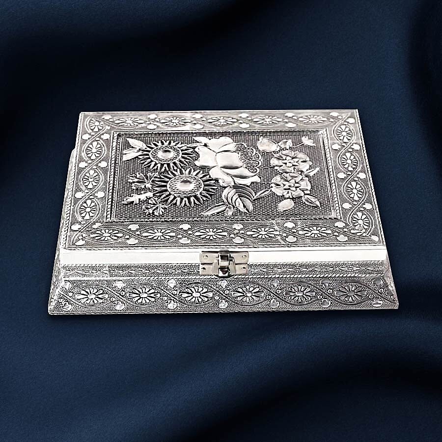 3D Embossed Collection Handcrafted Flower Oxidised Jewellery Box (Size 23x17.7 Cm) with Wine Red Velvet Interior