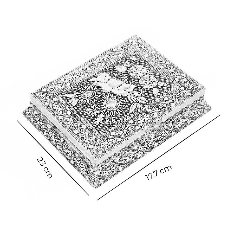 3D Embossed Collection Handcrafted Flower Oxidised Jewellery Box (Size 23x17.7 Cm) with Wine Red Velvet Interior