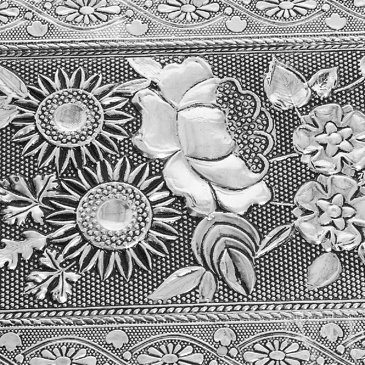 3D Embossed Collection Handcrafted Flower Oxidised Jewellery Box (Size 23x17.7 Cm) with Wine Red Velvet Interior