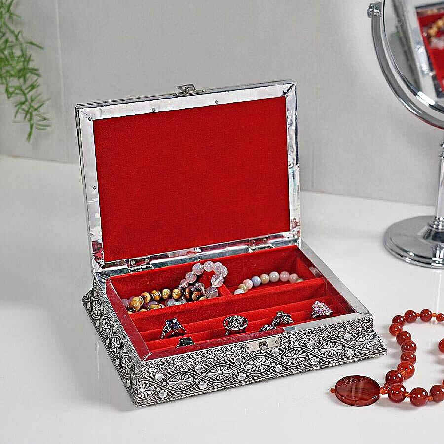 3D Embossed Collection Handcrafted Butterfly Oxidised Jewellery Box (Size 23x17.7 Cm) with Bright Red Velvet Interior