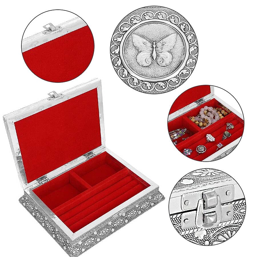 3D Embossed Collection Handcrafted Butterfly Oxidised Jewellery Box (Size 23x17.7 Cm) with Bright Red Velvet Interior