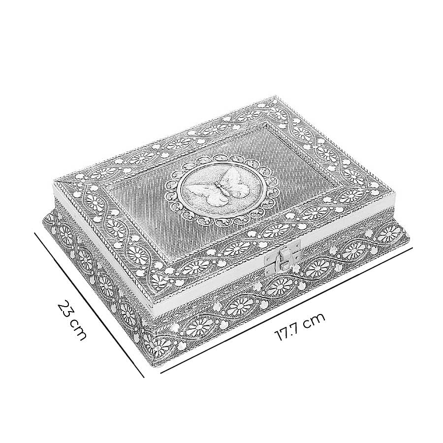 3D Embossed Collection Handcrafted Butterfly Oxidised Jewellery Box (Size 23x17.7 Cm) with Bright Red Velvet Interior