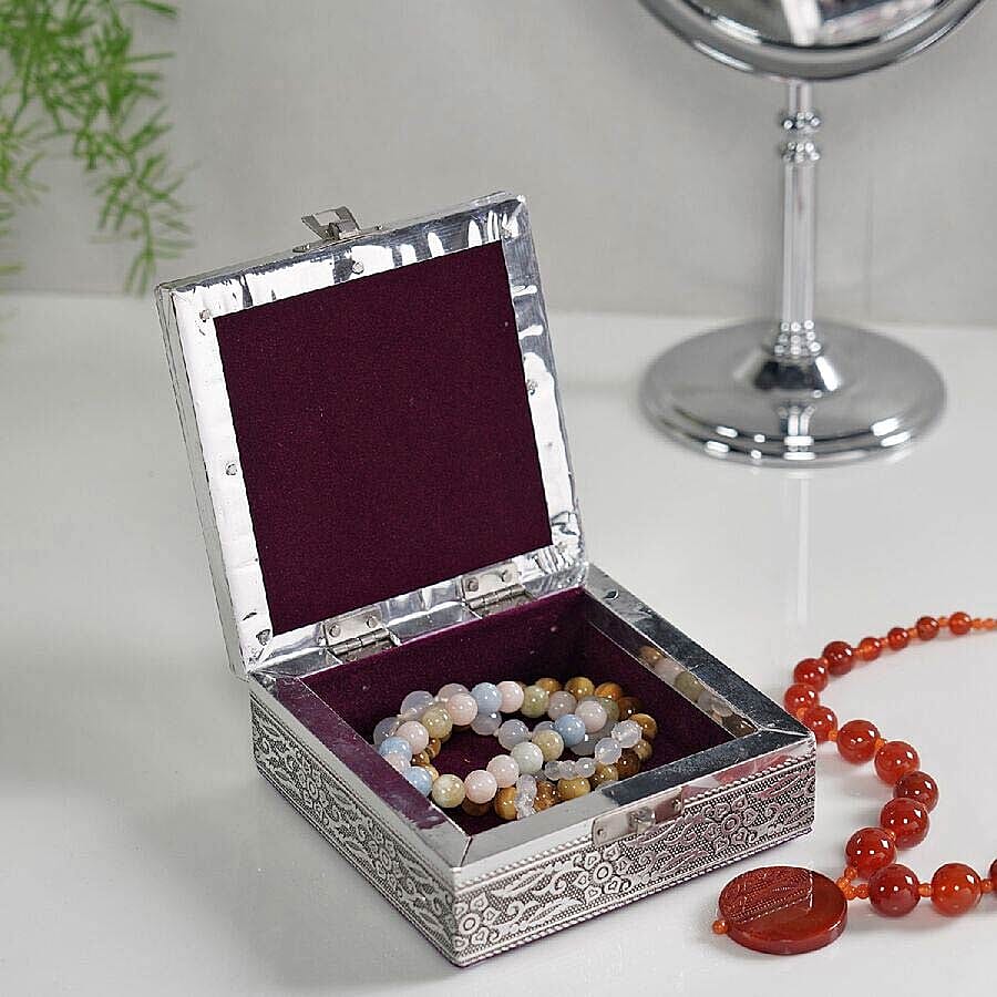 3D Embossed Collection Handcrafted Peacock Oxidised Jewellery Box (Size 12.7x12.7 Cm) with Blue Velvet Interior