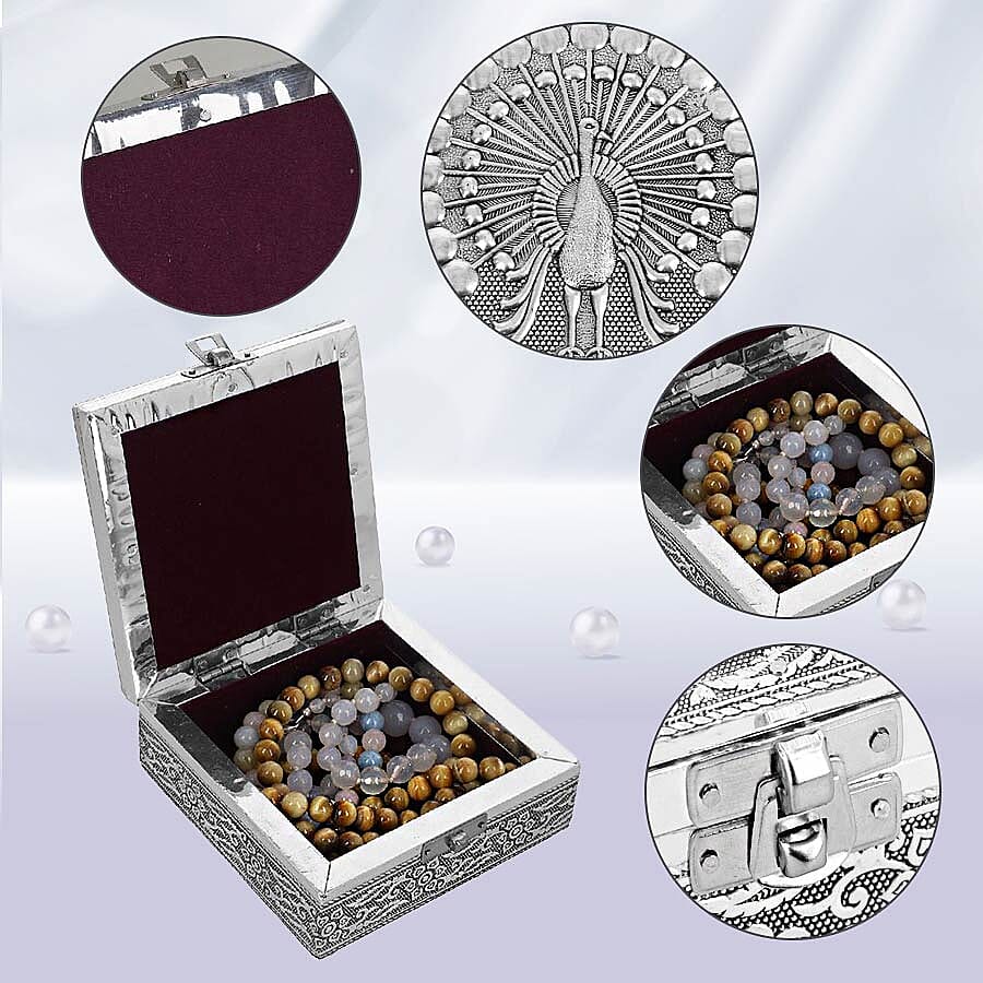 3D Embossed Collection Handcrafted Peacock Oxidised Jewellery Box (Size 12.7x12.7 Cm) with Blue Velvet Interior