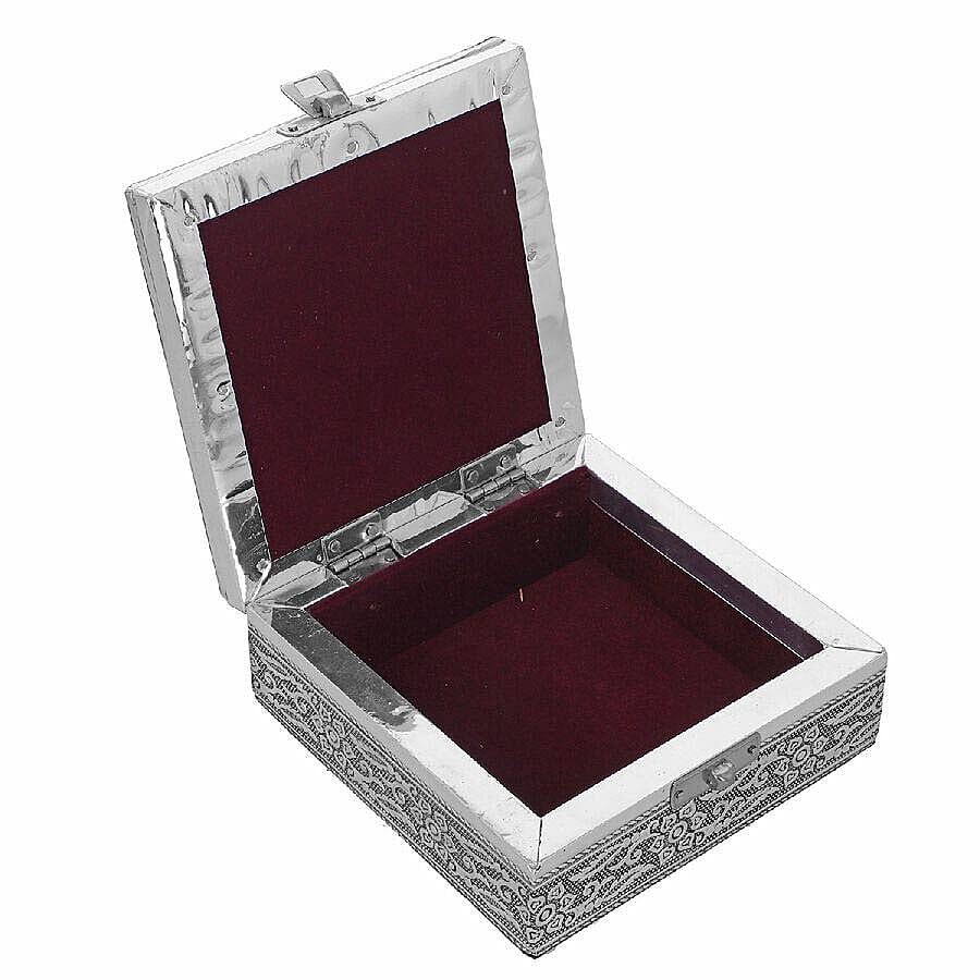 3D Embossed Collection Handcrafted Peacock Oxidised Jewellery Box (Size 12.7x12.7 Cm) with Blue Velvet Interior