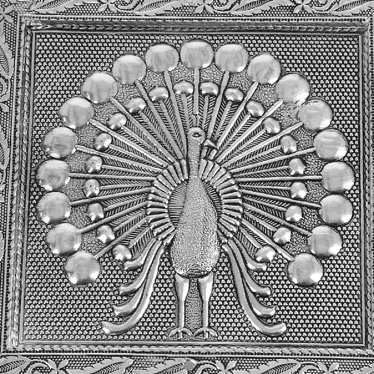 3D Embossed Collection Handcrafted Peacock Oxidised Jewellery Box (Size 12.7x12.7 Cm) with Blue Velvet Interior