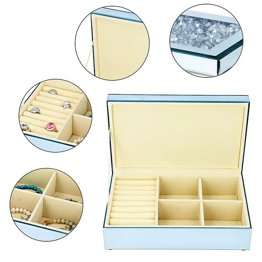 2-Tier Glass Mirrored Jewellery Box with Crystal on Top