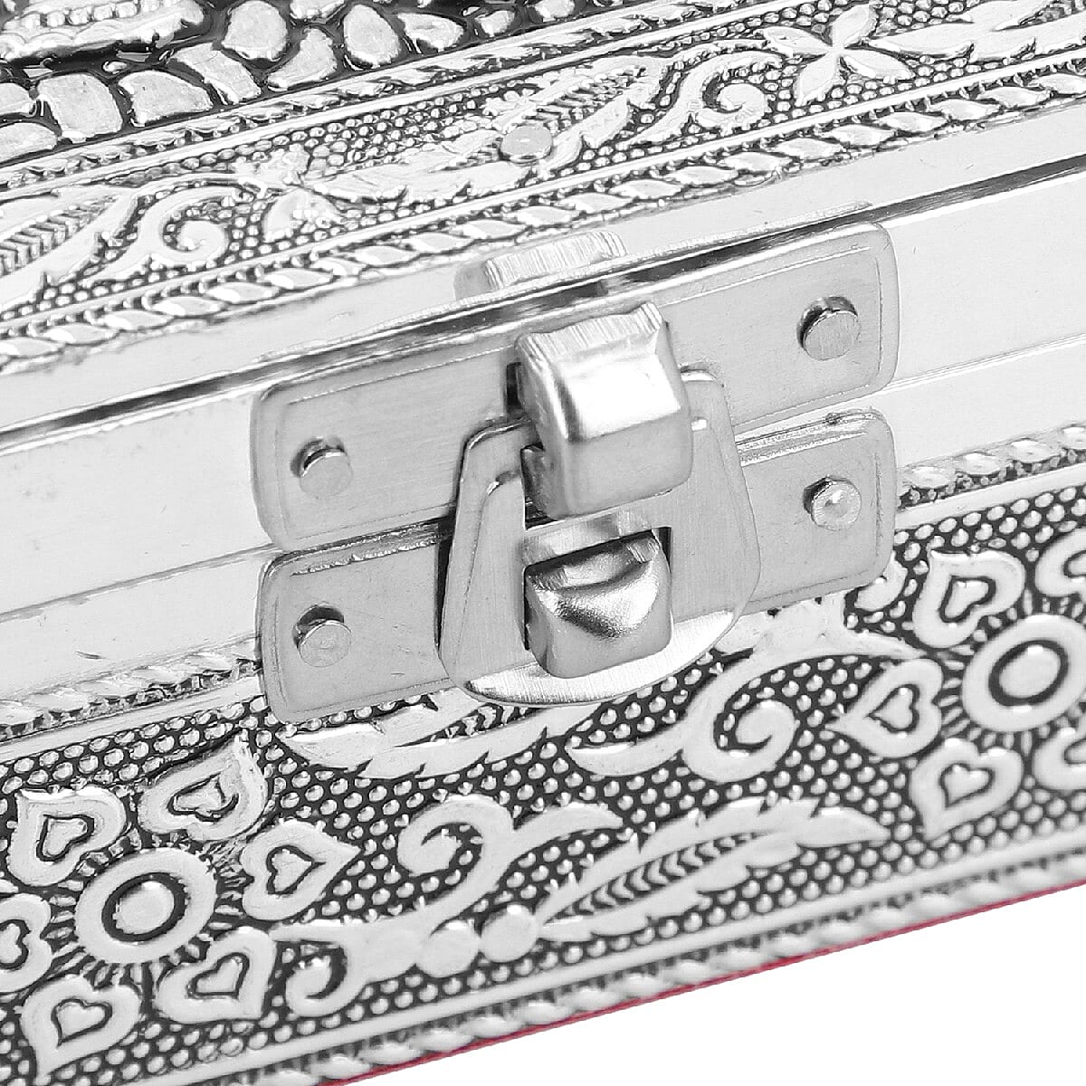 3D Embossed Collection Handcrafted Elephant Oxidised Jewellery Box (Size 12.7x12.7 Cm) with Wine Red Velvet Interior