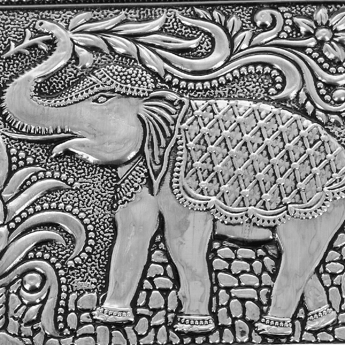 3D Embossed Collection Handcrafted Elephant Oxidised Jewellery Box (Size 12.7x12.7 Cm) with Wine Red Velvet Interior