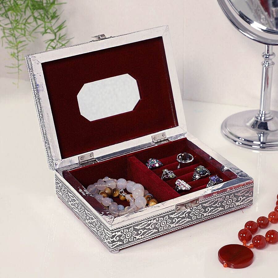 3D Embossed Collection Handcrafted Butterfly Oxidised Jewellery Box (Size 19x14 Cm) with Mirror and Velvet Interior