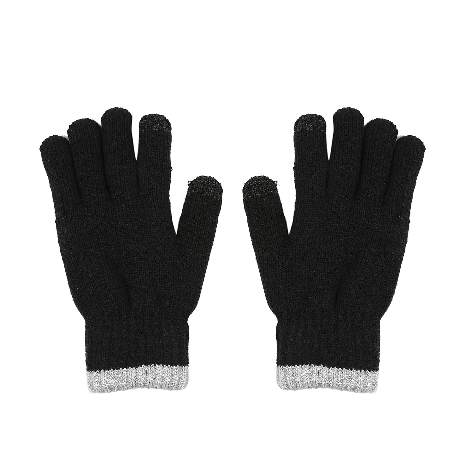 Ladies Warm Gloves with Embroided Cat (One Size) - Black and White