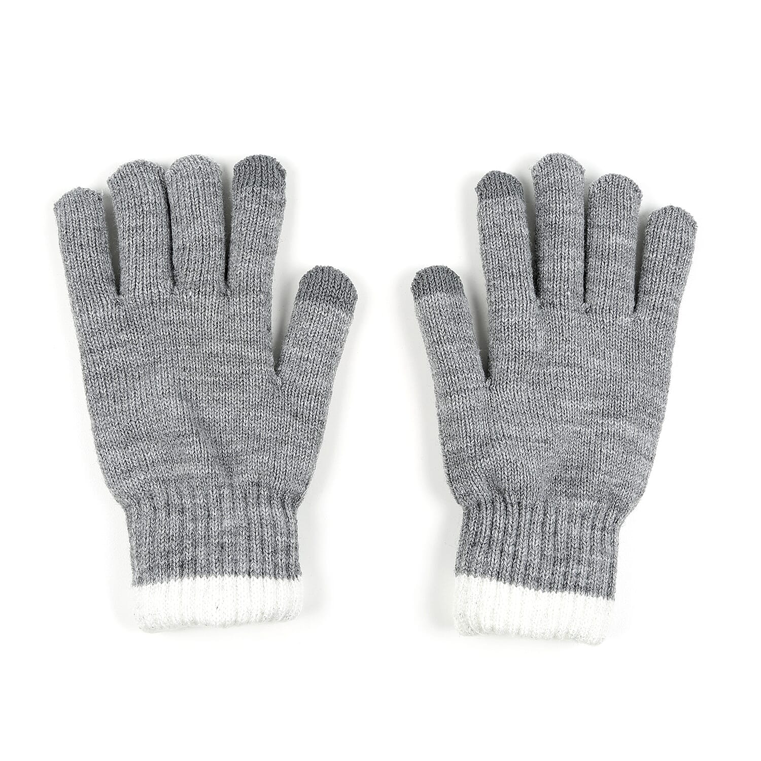 Ladies Warm Gloves with Embroidered Cat (One Size) - Light Grey