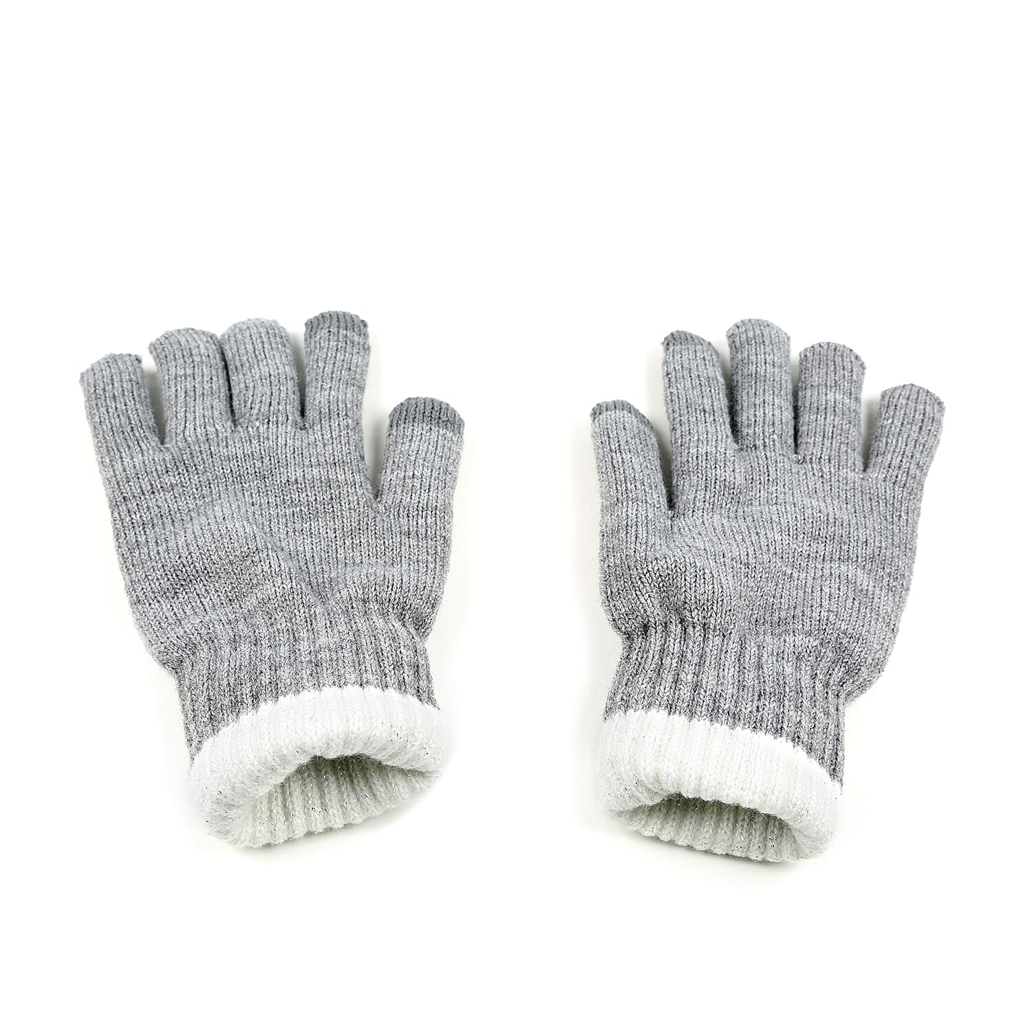 Ladies Warm Gloves with Embroidered Cat (One Size) - Light Grey