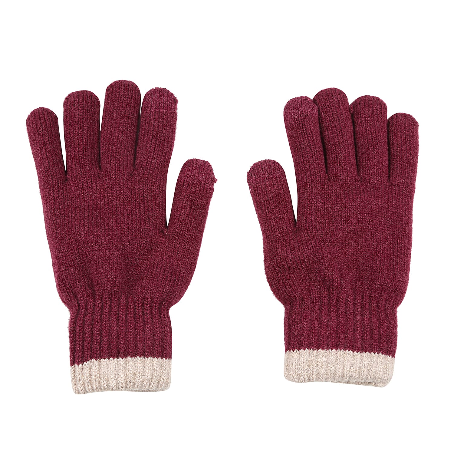 Ladies Warm Gloves with Embroidered Cat (One Size) - Red