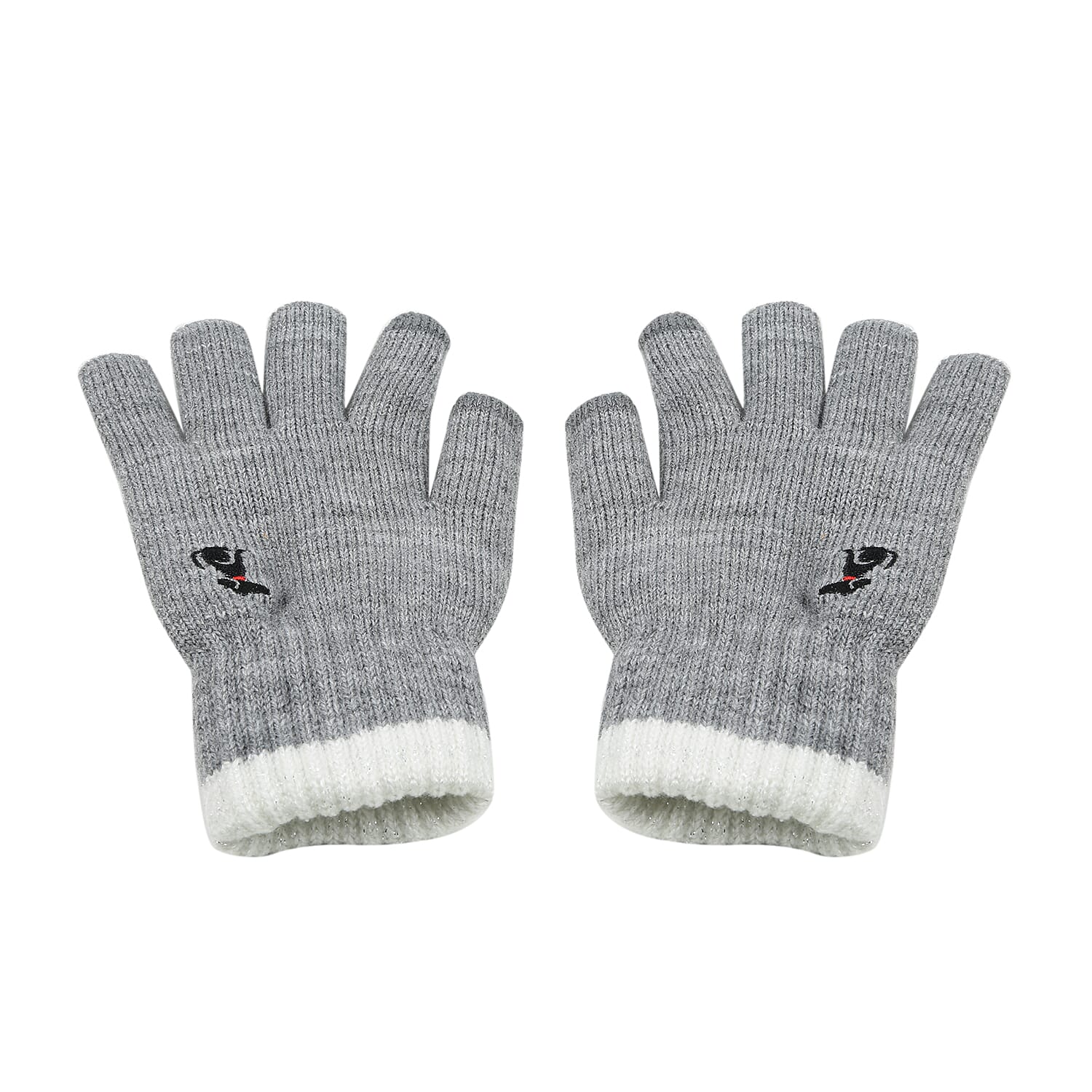 Ladies Warm Gloves with Embroidered Dog(One Size) - Grey