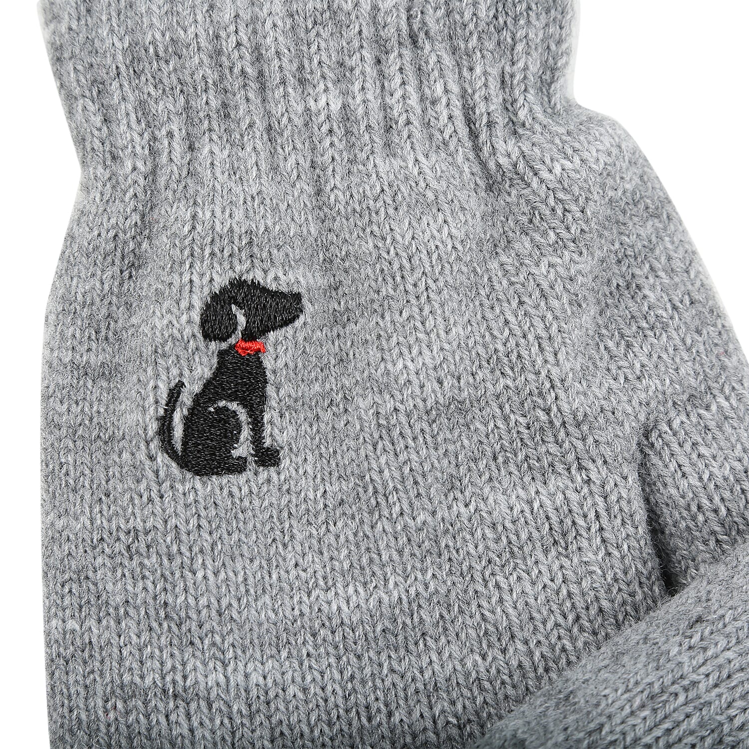 Ladies Warm Gloves with Embroidered Dog(One Size) - Grey
