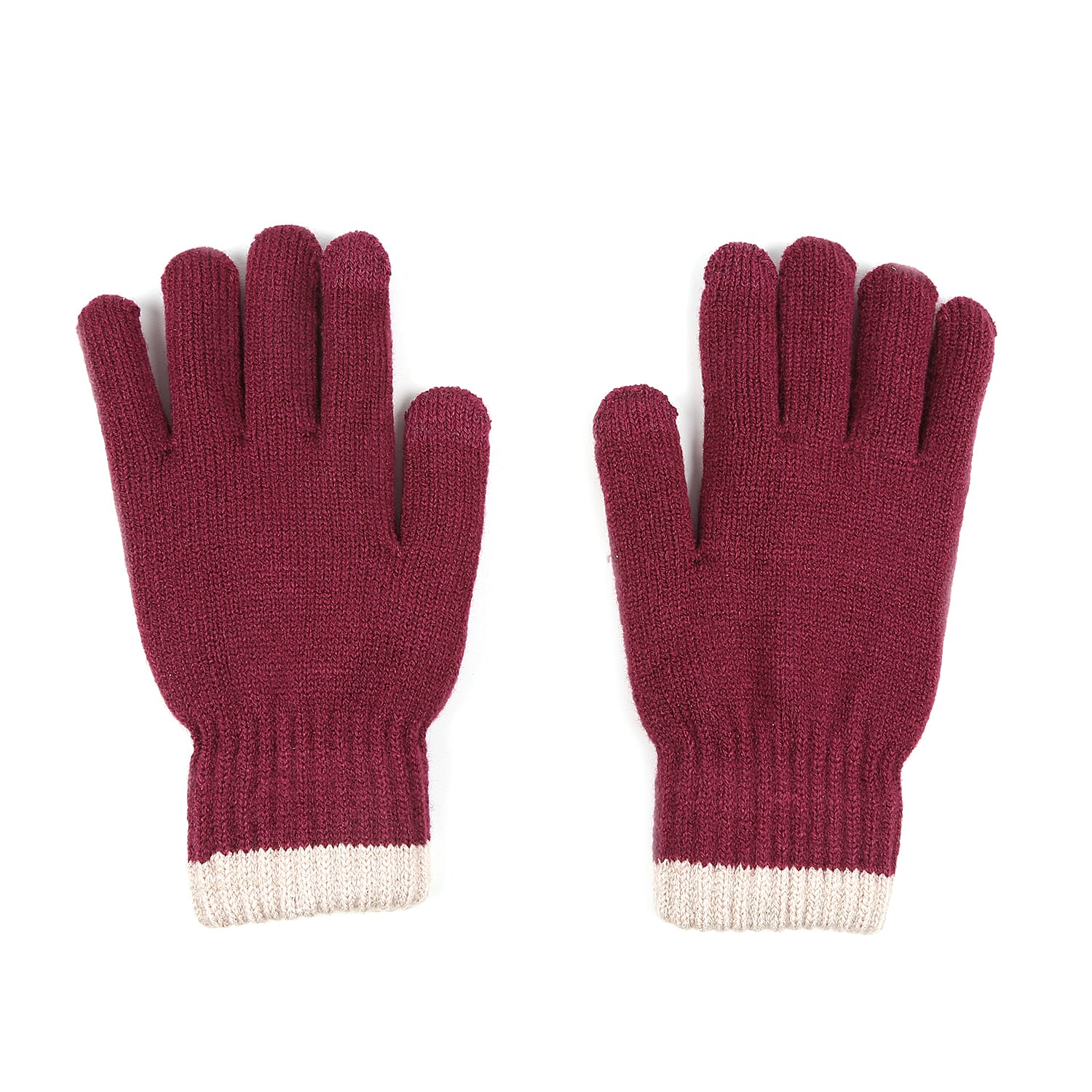 Ladies Warm Gloves with Embroidered Dog (One Size) - Burgundy