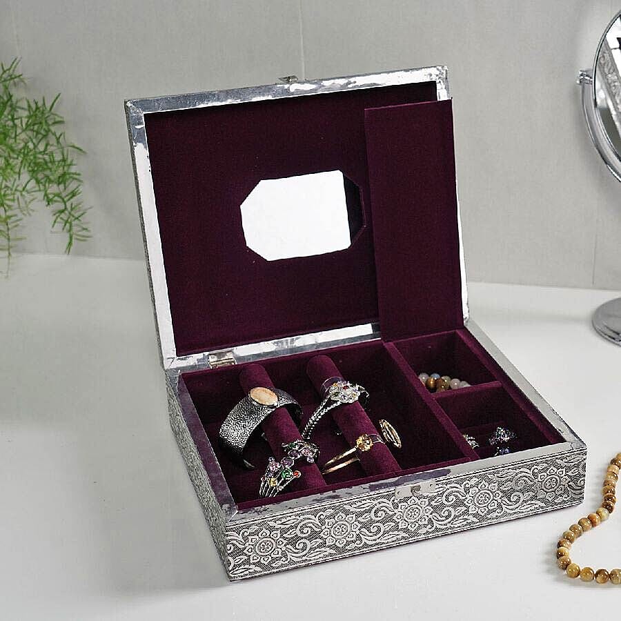 3D Embossed Collection Handcrafted Elephant Oxidised Jewellery Box (Size 28x22.8Cm) with Mirror and Velvet Interior