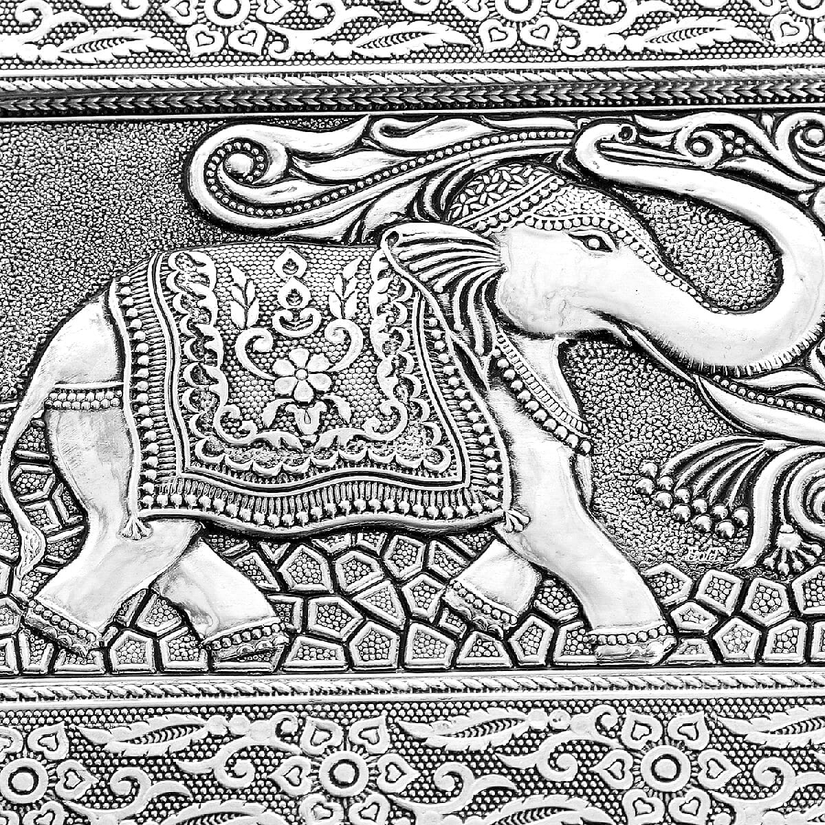 3D Embossed Collection Handcrafted Elephant Oxidised Jewellery Box (Size 28x22.8Cm) with Mirror and Velvet Interior