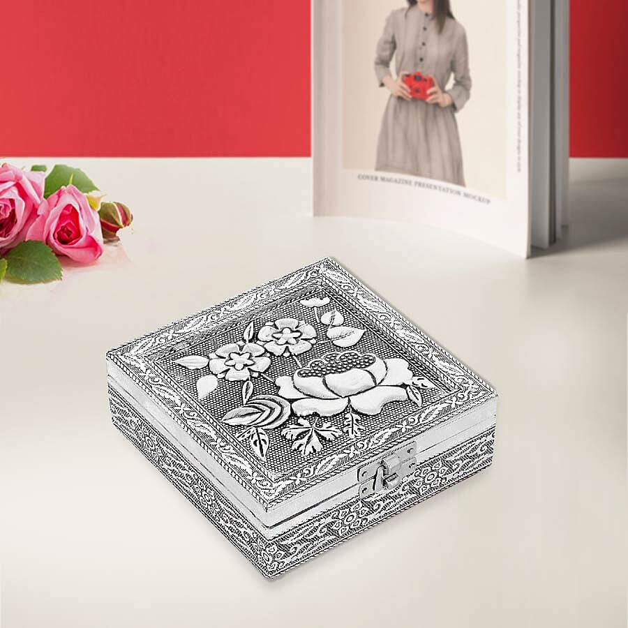 3D Embossed Collection Handcrafted Flower Oxidised Jewellery Box (Size 12.7x12.7cm)