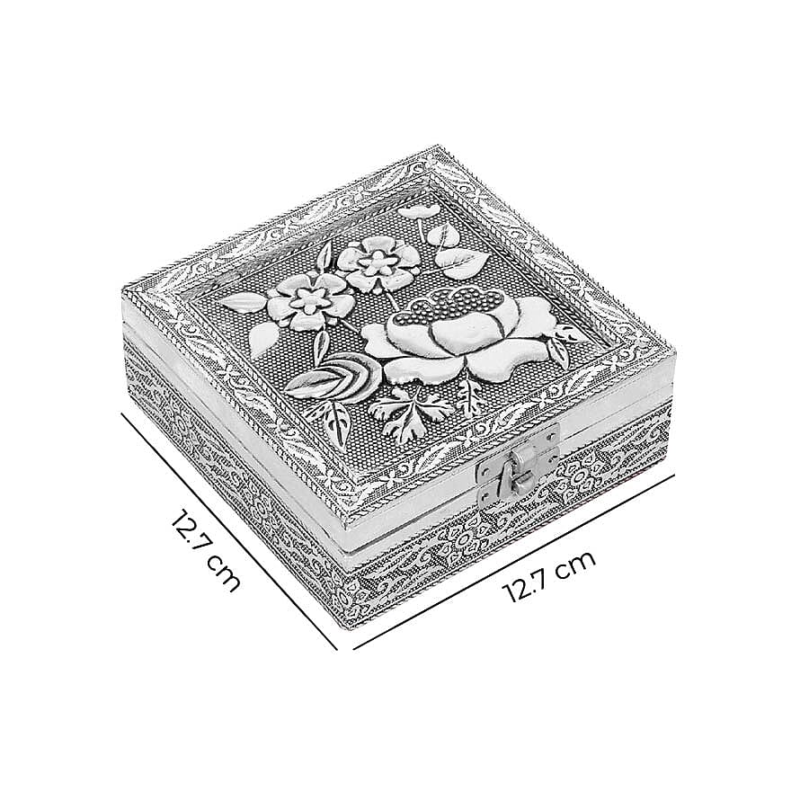 3D Embossed Collection Handcrafted Flower Oxidised Jewellery Box (Size 12.7x12.7cm)