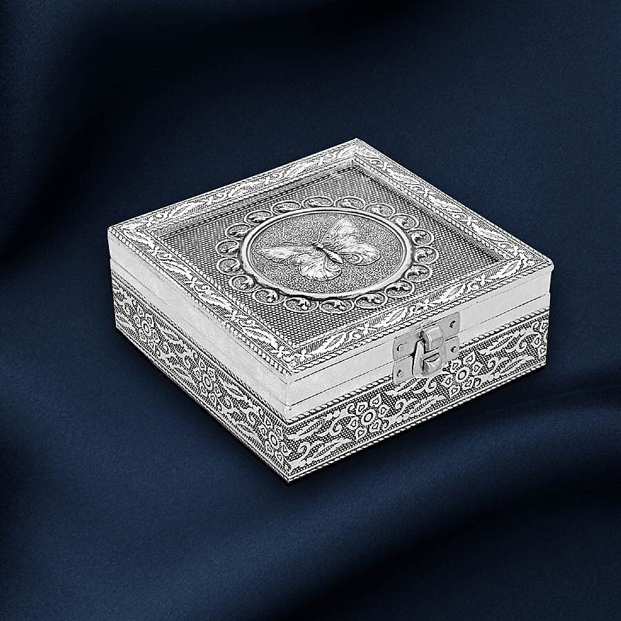 3D Embossed Collection Handcrafted Butterfly Oxidised Jewellery Box (Size 12.7x12.7cm)