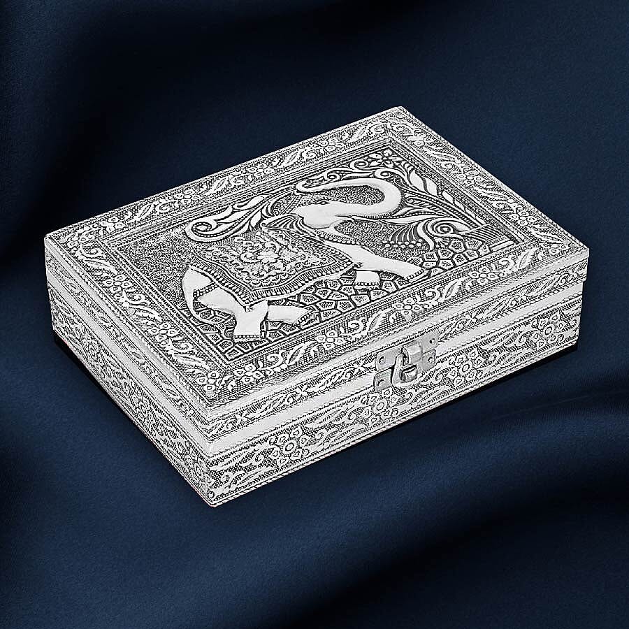 3D Embossed Collection Handcrafted Elephant Oxidised Jewellery Box (Size 19x14cm)