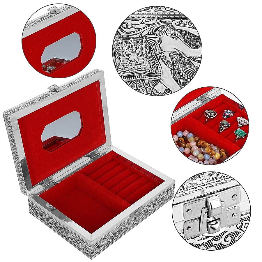 3D Embossed Collection Handcrafted Elephant Oxidised Jewellery Box (Size 19x14cm)