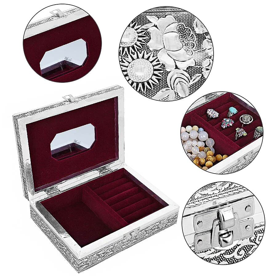 3D Embossed Collection Handcrafted Flower Oxidised Jewellery Box (Size 19x14cm)