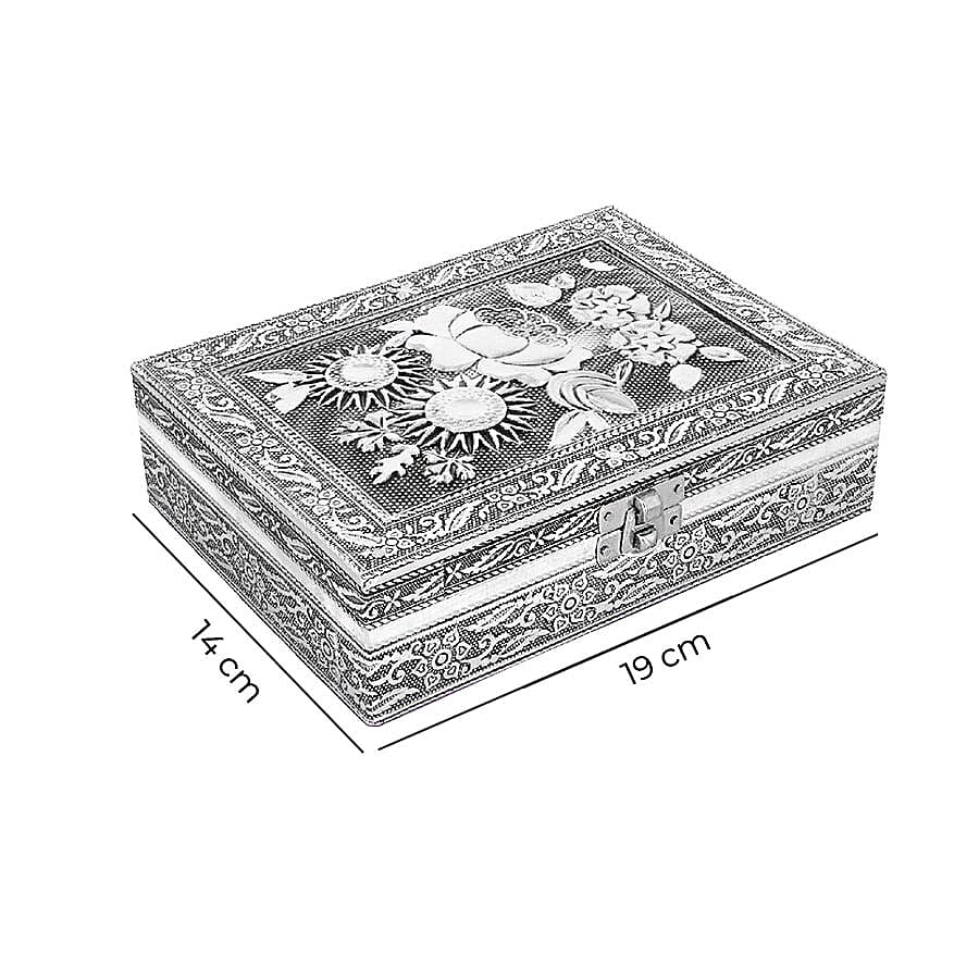 3D Embossed Collection Handcrafted Flower Oxidised Jewellery Box (Size 19x14cm)