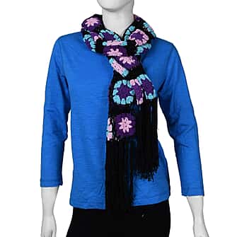 La Marey 100% Cotton Crochet Scarf Floral Pattern