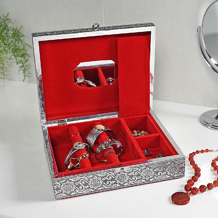 3D Embossed Collection Handcrafted Flower Oxidised Jewellery Box (Size 28x22.8cm)