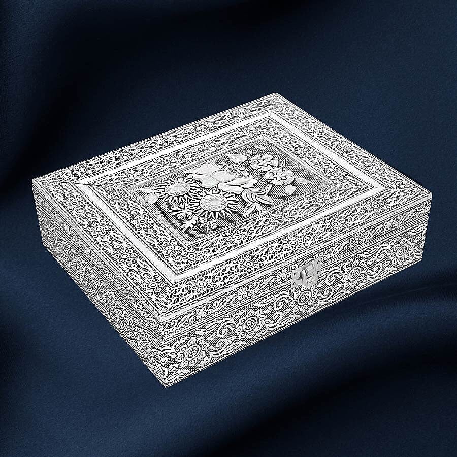 3D Embossed Collection Handcrafted Flower Oxidised Jewellery Box (Size 28x22.8cm)