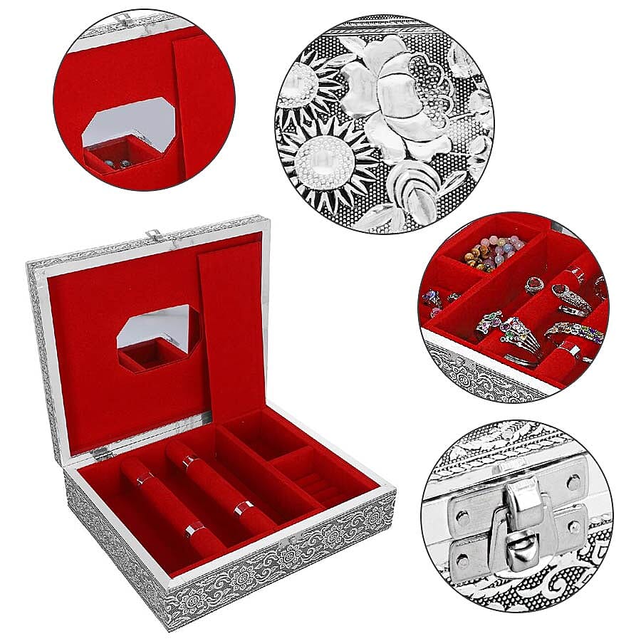 3D Embossed Collection Handcrafted Flower Oxidised Jewellery Box (Size 28x22.8cm)